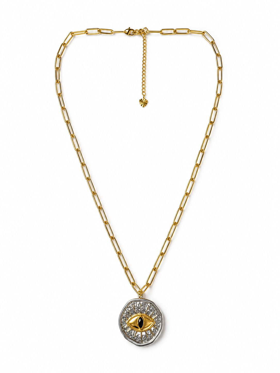 Evil Eye Medallion Necklace Gift Ready (Yellow Gold Color)