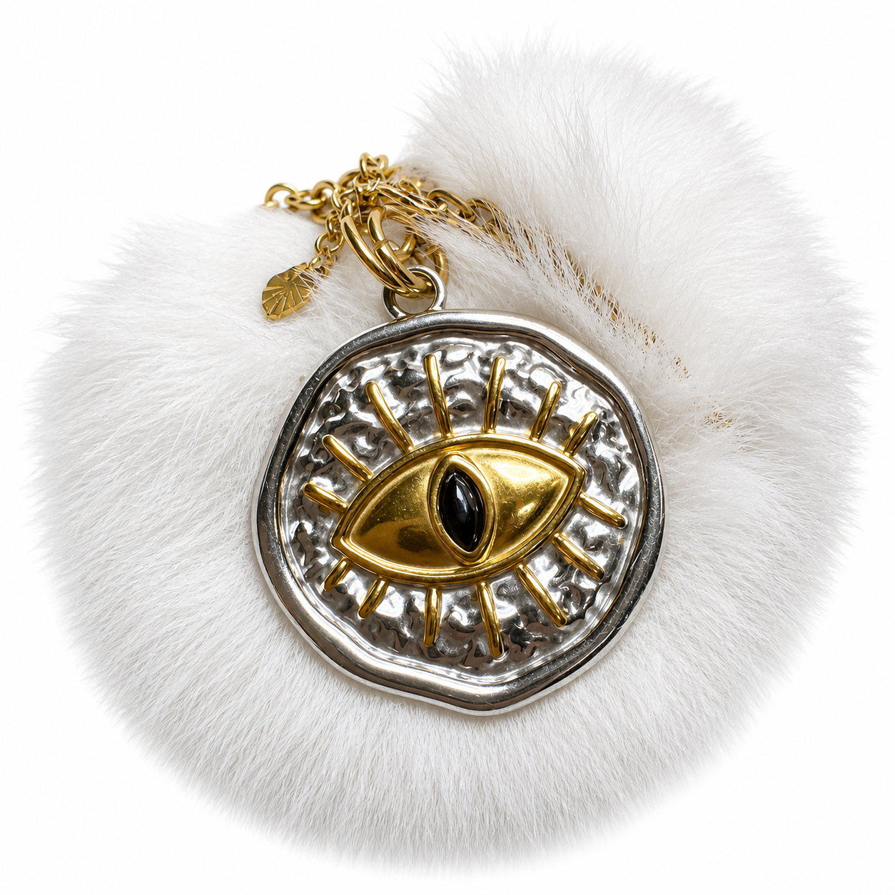 Evil Eye Medallion Necklace Gift Ready (Yellow Gold Color)
