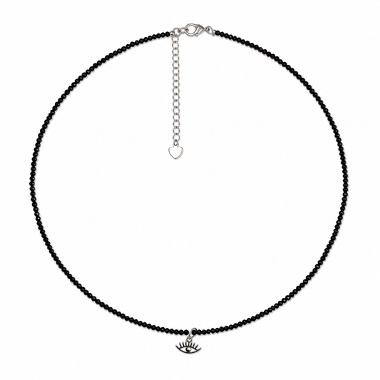 Black Spinel Evil Eye Choker – Silver